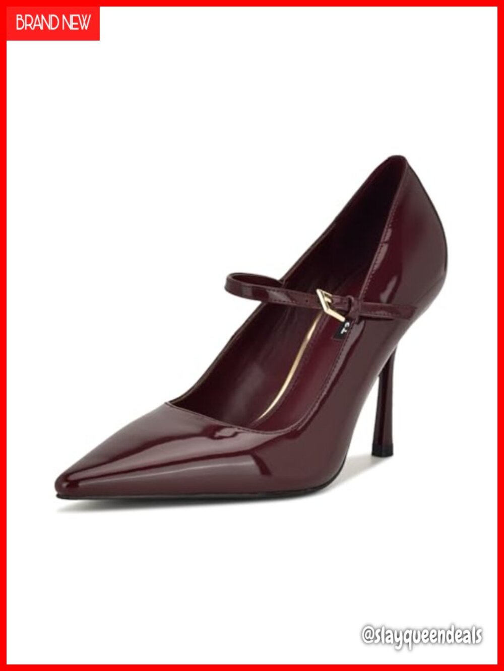 Nine West Jinnie Faux Patent Leather Pointy Toe Stiletto Heel Buckle Ankle
